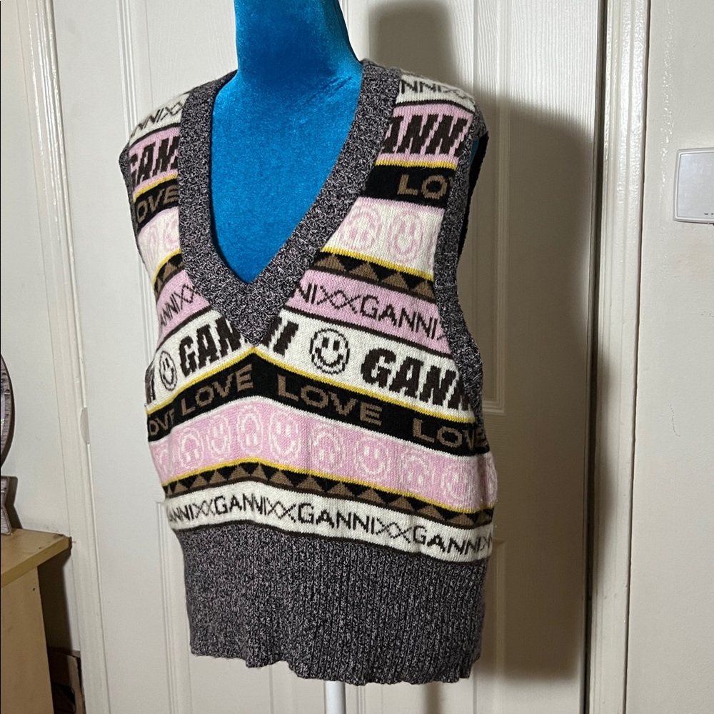 GANNI Multicolor Knit Sweater Vest Women’s Large - Picture 3 of 8